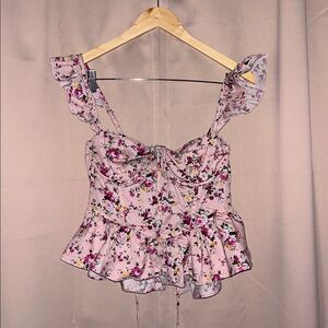 Astr Floral Lace-Up Blouse in Pink and Red